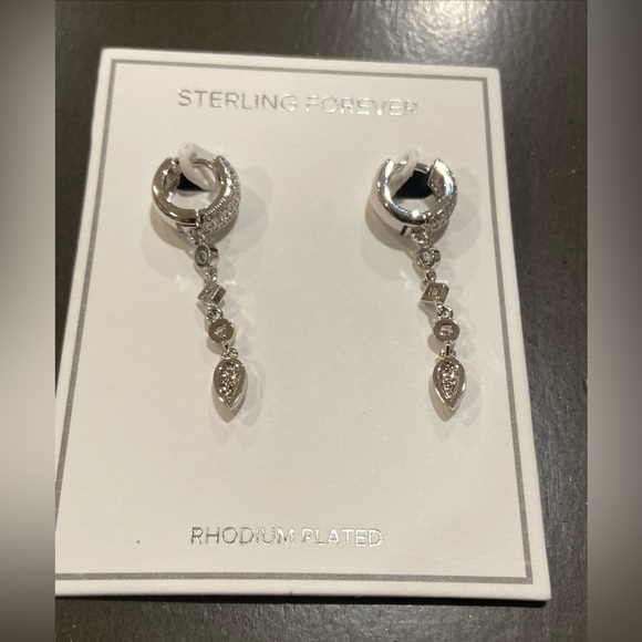 Sterling Forever Malik Drop Rhodium Plated Hoop Earrings - Picture 9 of 9